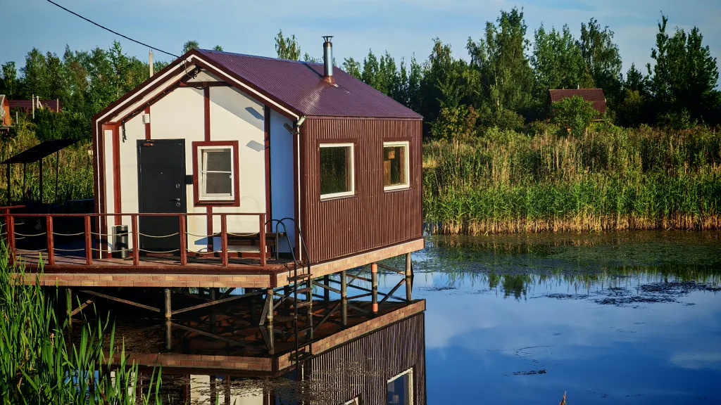 Дома и бани на берегу озера