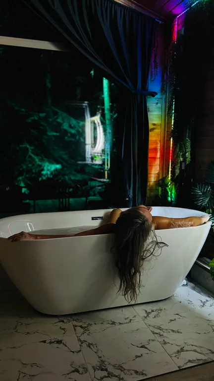 Дом с баней и ванна в лесу