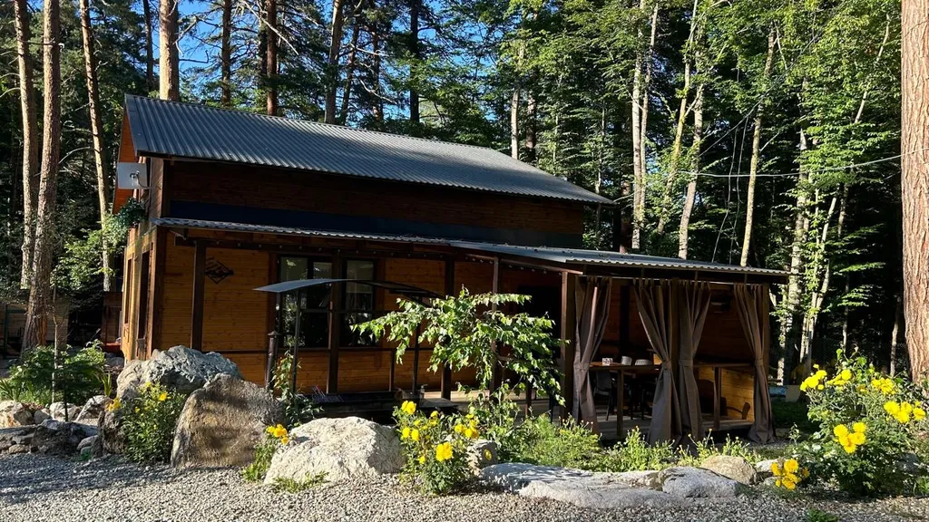 Средний дом в лесу, с видом на горы