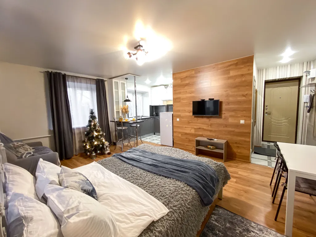 Студия с ёлочкой и балконом в центре города