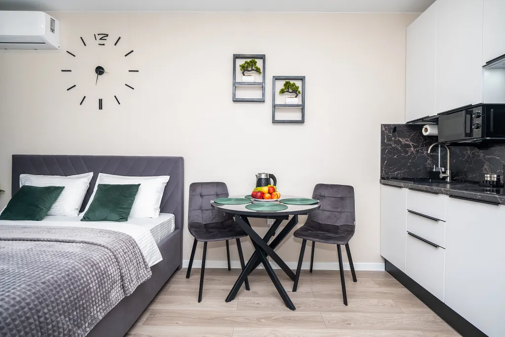 Студия с новым ремонтом и видом на горы