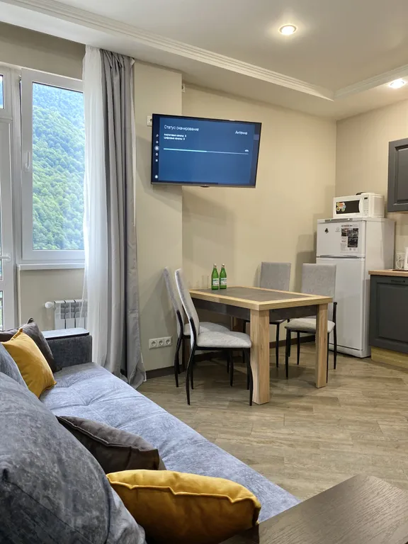 Евродвухкомнатный апартамент с балконом и видом на пик Аибга