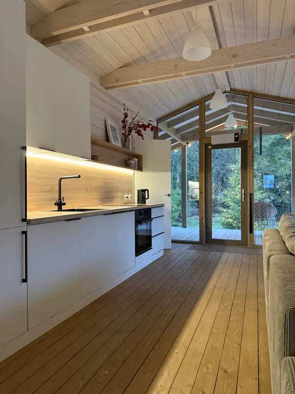 Дом с панорамным камином и видом на лес