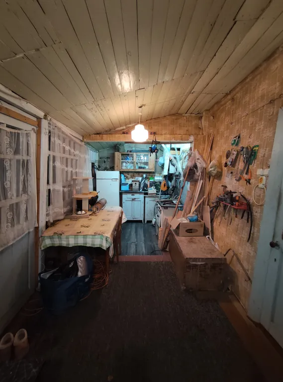 Деревенский дом с дровяной печью у леса