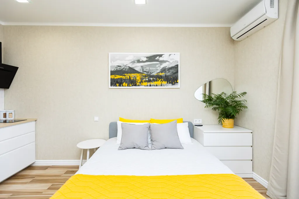 Студия с видом на рассвет в горах, с кухней и балконом