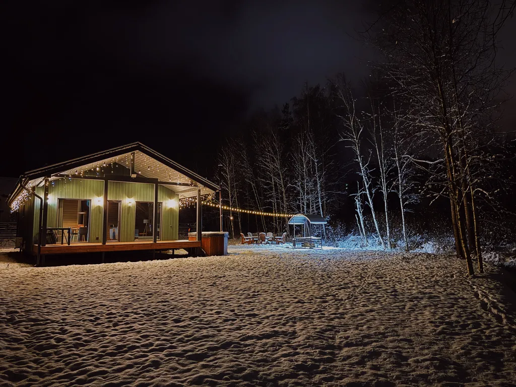 Зелёный дoм у сocнoвoгo леса с купeлью и теpраcoй