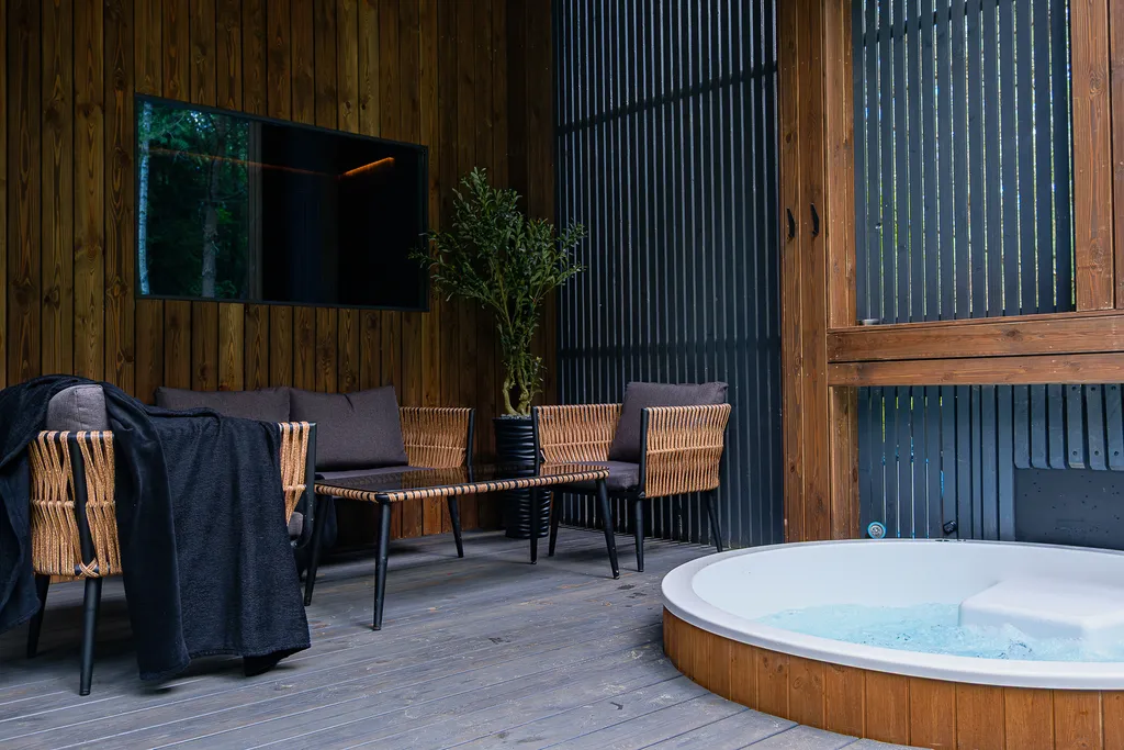 Премиальное шале с сауной и купелью в лесу.