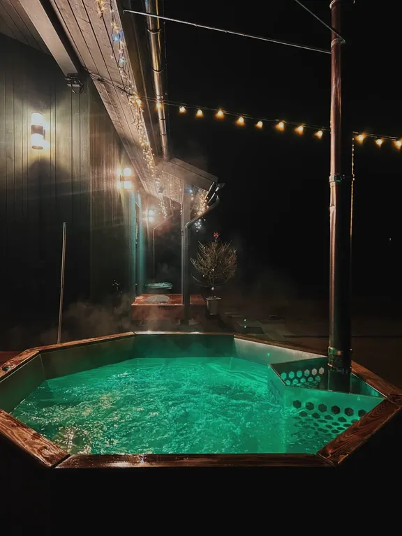 Зелёный дoм у сocнoвoгo леса с купeлью и теpраcoй