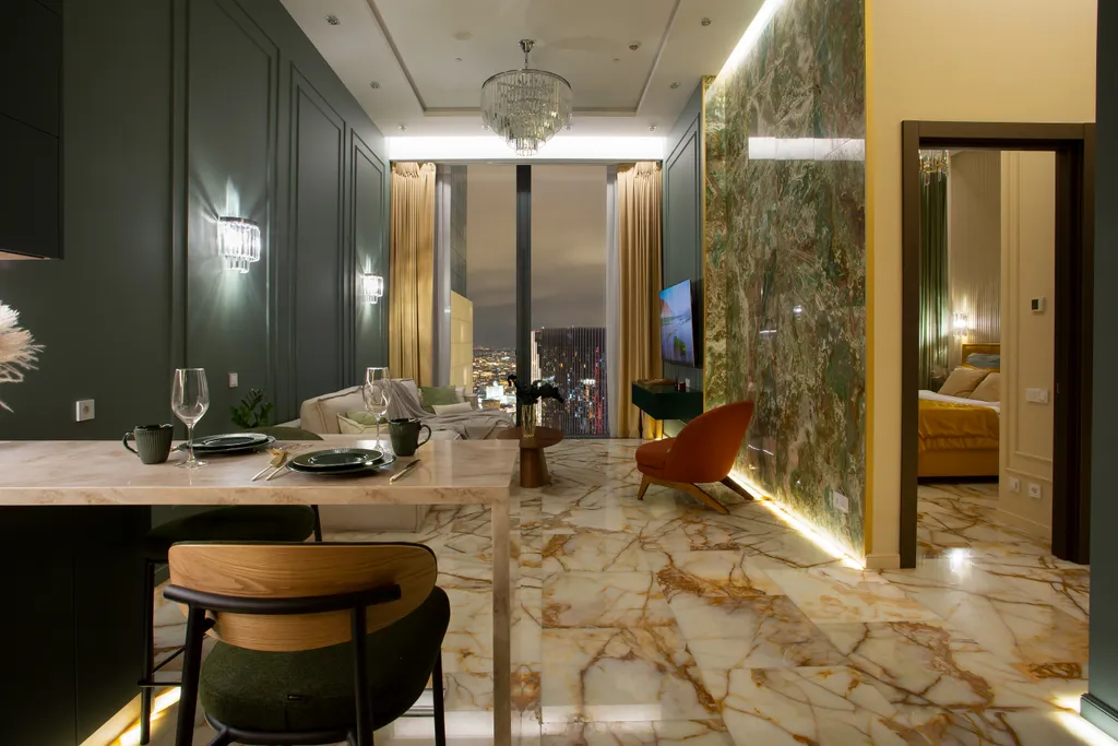 Редкий Пентхаус-формат на 64 этаже, оникс, подсветка, панорамные окна