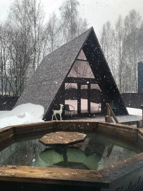 A-frame с банным чаном на берегу водоёма