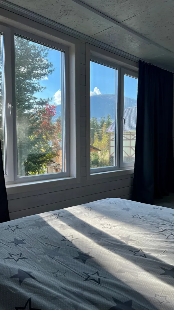 Вид из окна на гору Зеленая с кровати