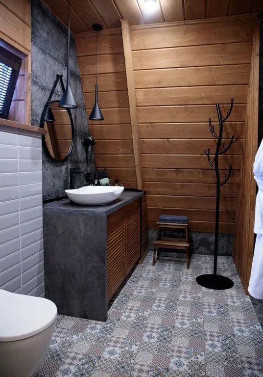 Дом А-фрейм с камином и баней с видом на лес