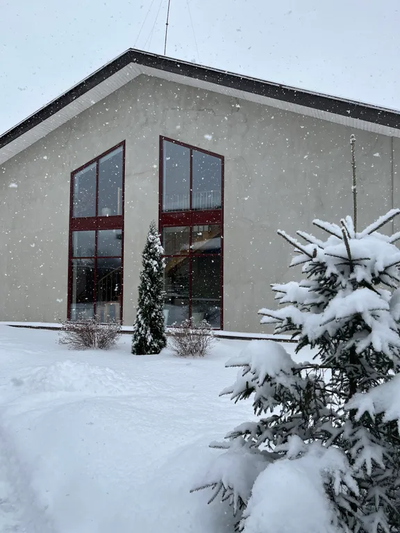 Стильный коттедж с панорамным остеклением у озера