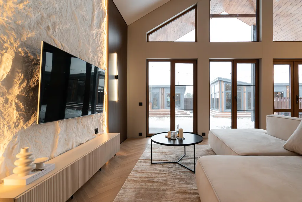 Теплый панорамный дом с русской баней и купелью