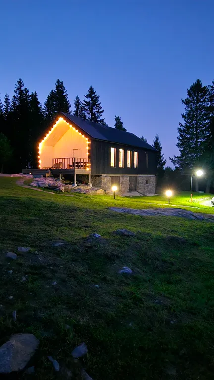 Дом на скале в окружении леса