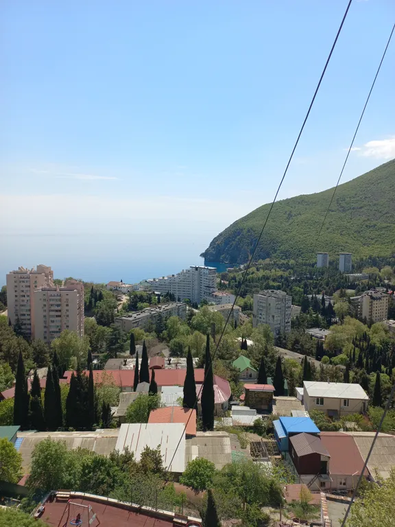 С панорамным видом на море и гору медведь (аю-даг)