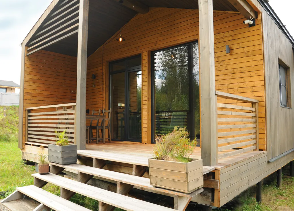 Уютный домик у леса с камином, панорамными окнами и купелью