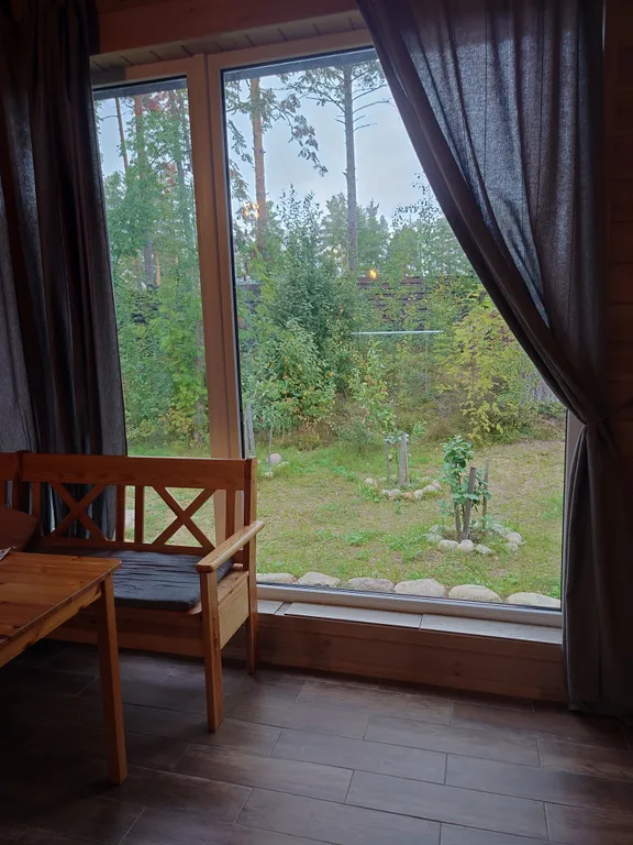 Дом с камином и панорамными окнами в сад