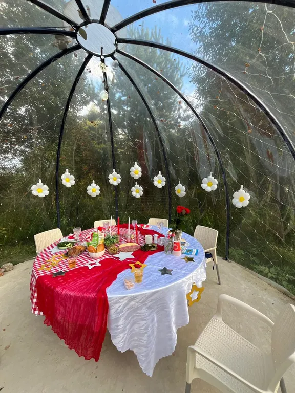 Дом с купольной беседкой на природе