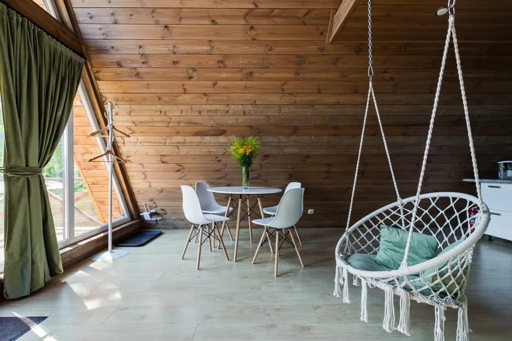 А-фрейм уютный домик у леса  с чаном