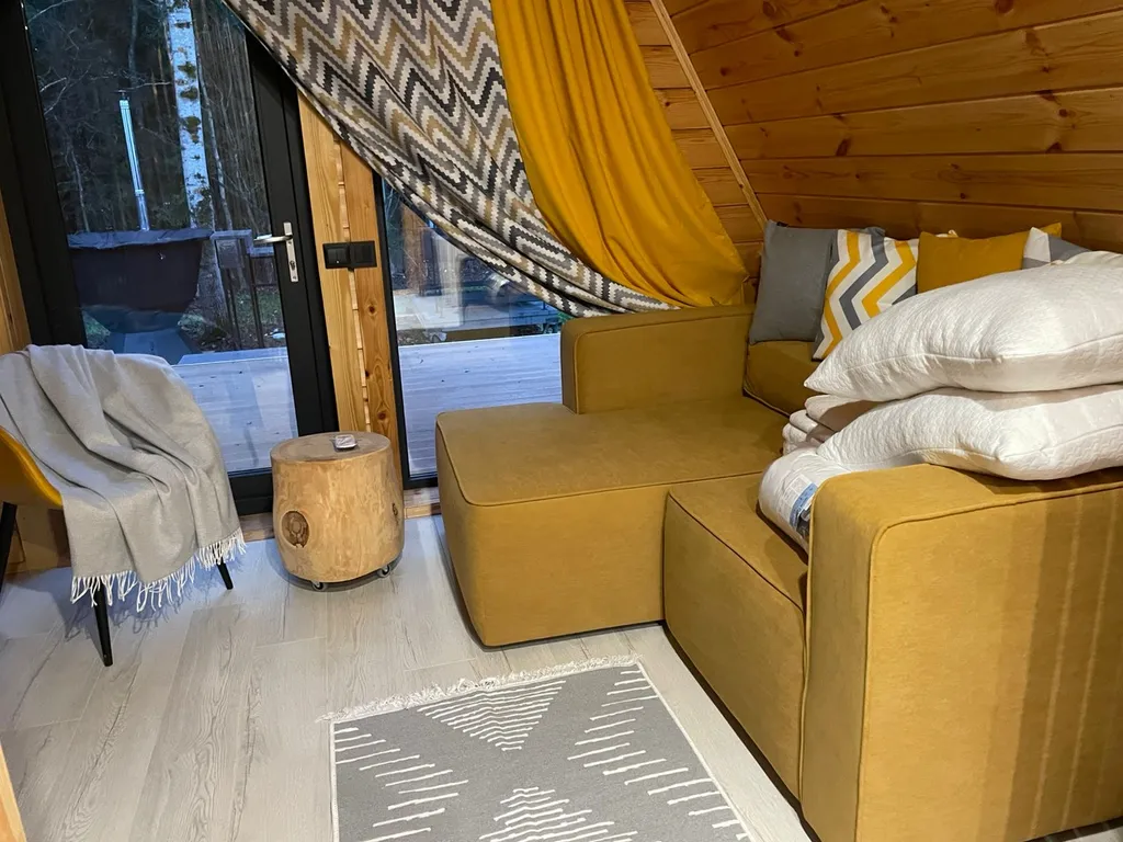 Коттедж A Frame 6х6 с панорамным видом в лес, чаном и мангальной зоной — Черленково