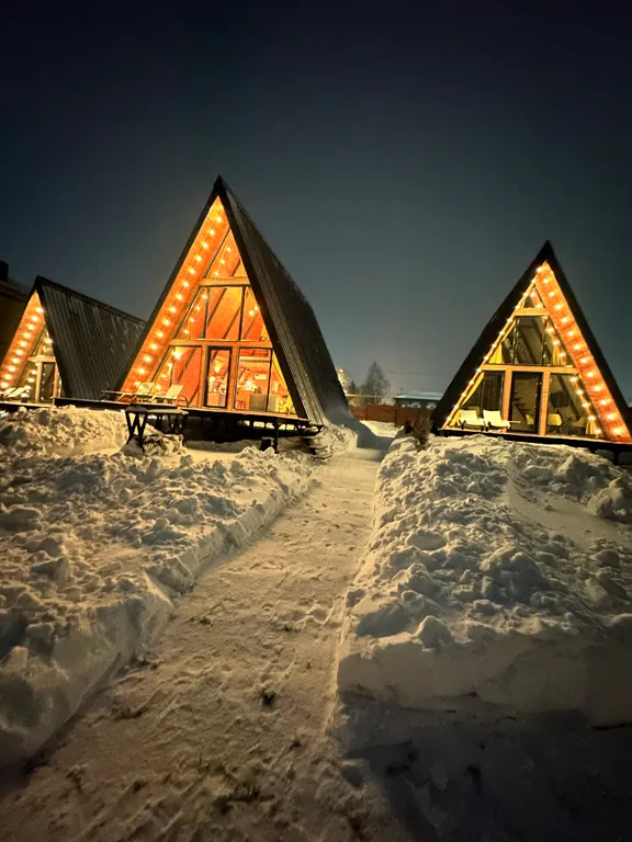 Треугольный дом A-фрейм с панорамными окнами Космос