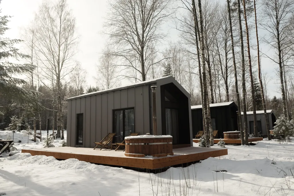 Коттедж Уютный дом в лесу для 2-х с купелью фурако и мангалом — Глубокое (Каменногорское г/п)