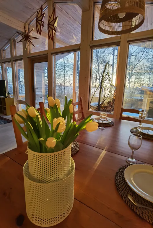 Шале с панорамными окнами и видом на озеро Чебаркуль