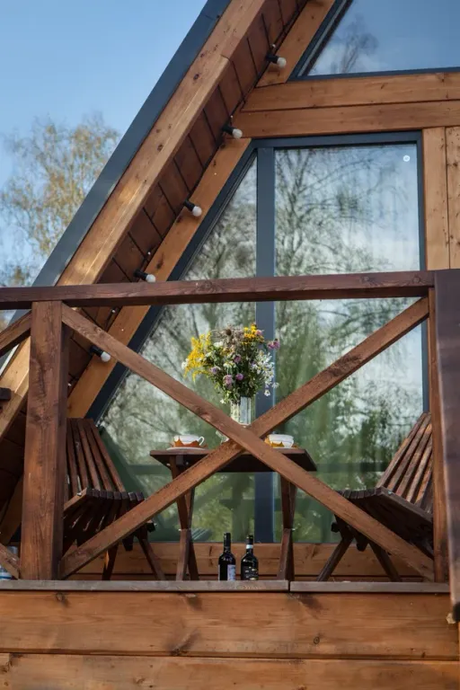 А-фрейм уютный домик у леса  с чаном