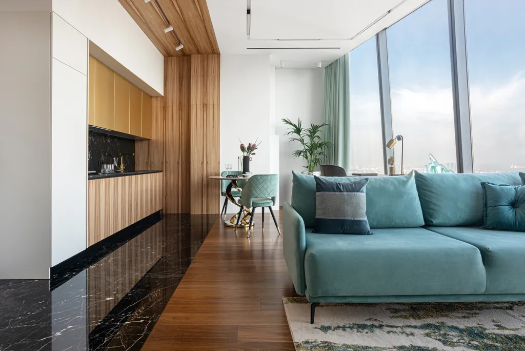 Роскошный апартамент Табрис на 81 этаже с ванной у окна в спальне