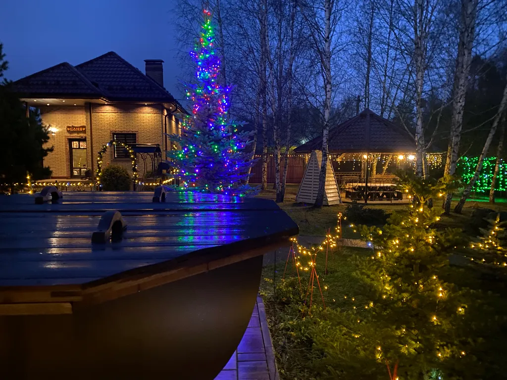 Современный новый дом с баней и банным чаном и бассейном