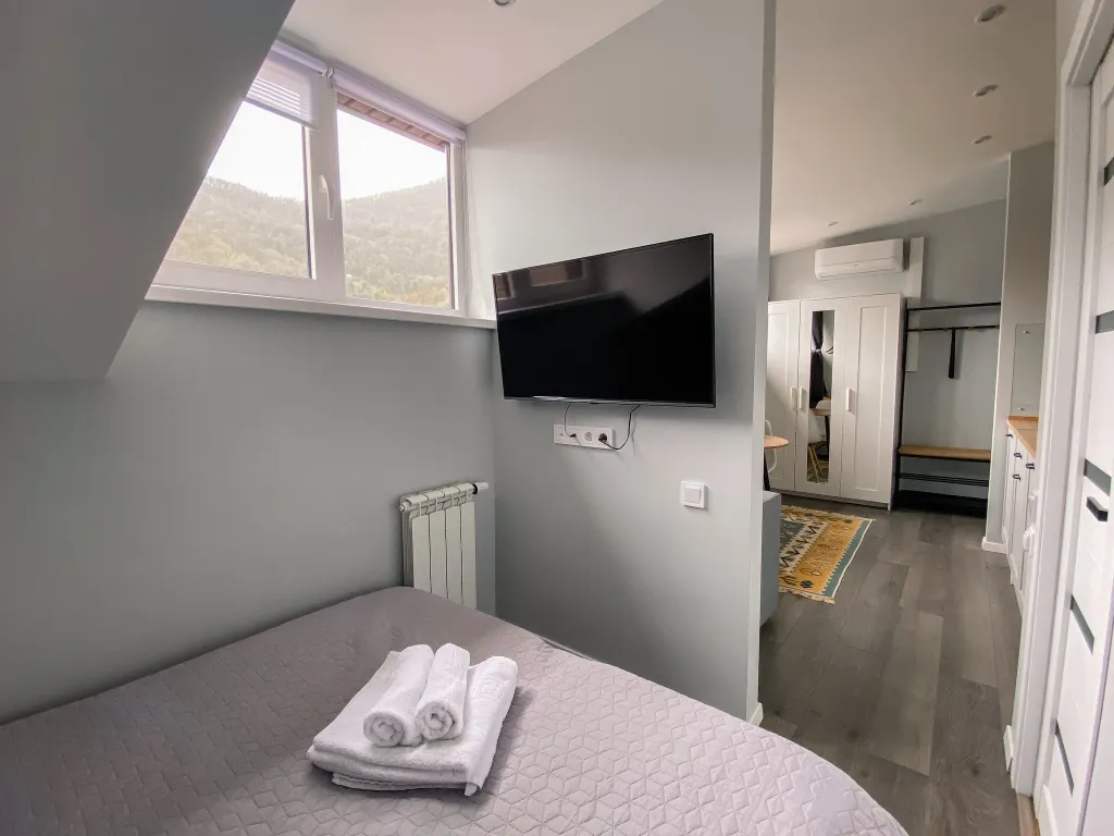 Студия с видом на озеро и горы