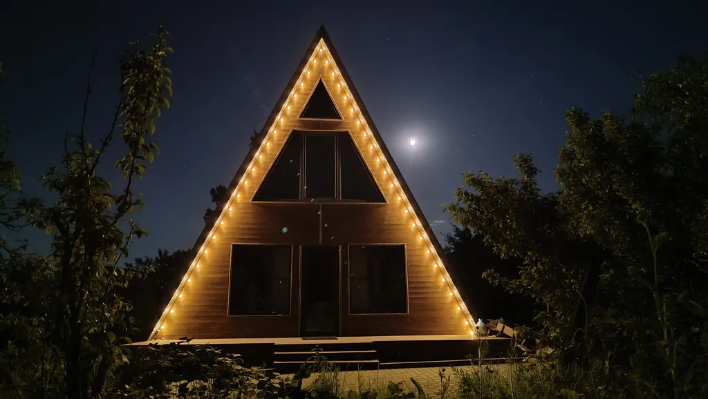 Большой деревянный треугольный дом (афрейм) с видом на бештау