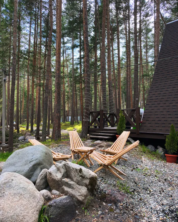 Сказочный дом в лесу с видом на горы