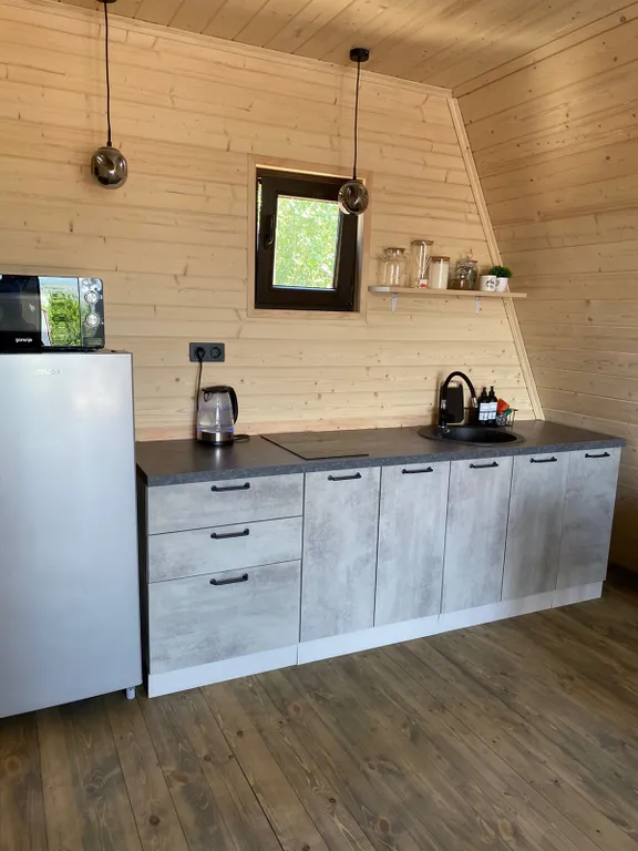 Стильный домик Aframe с баней и бассейном