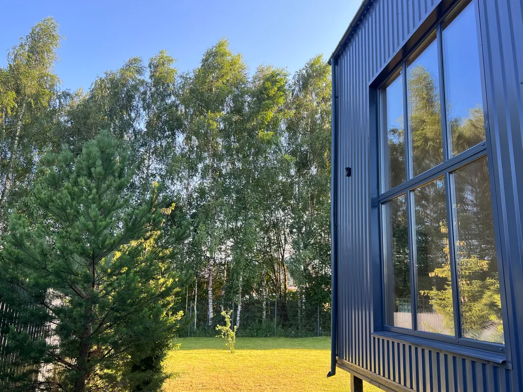 Уютный стильный новый дом с баней в окружении берёзовой рощи