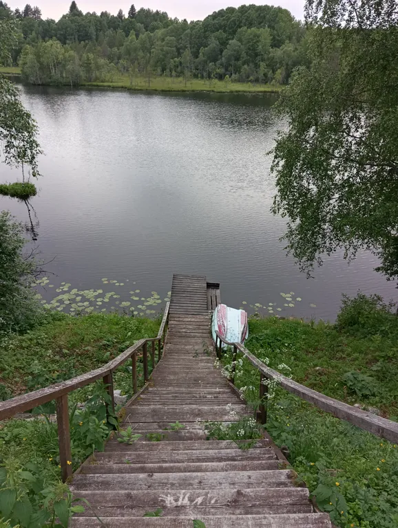 Деревянный дом, на берегу меличуярви, на краю леса в карельском селе