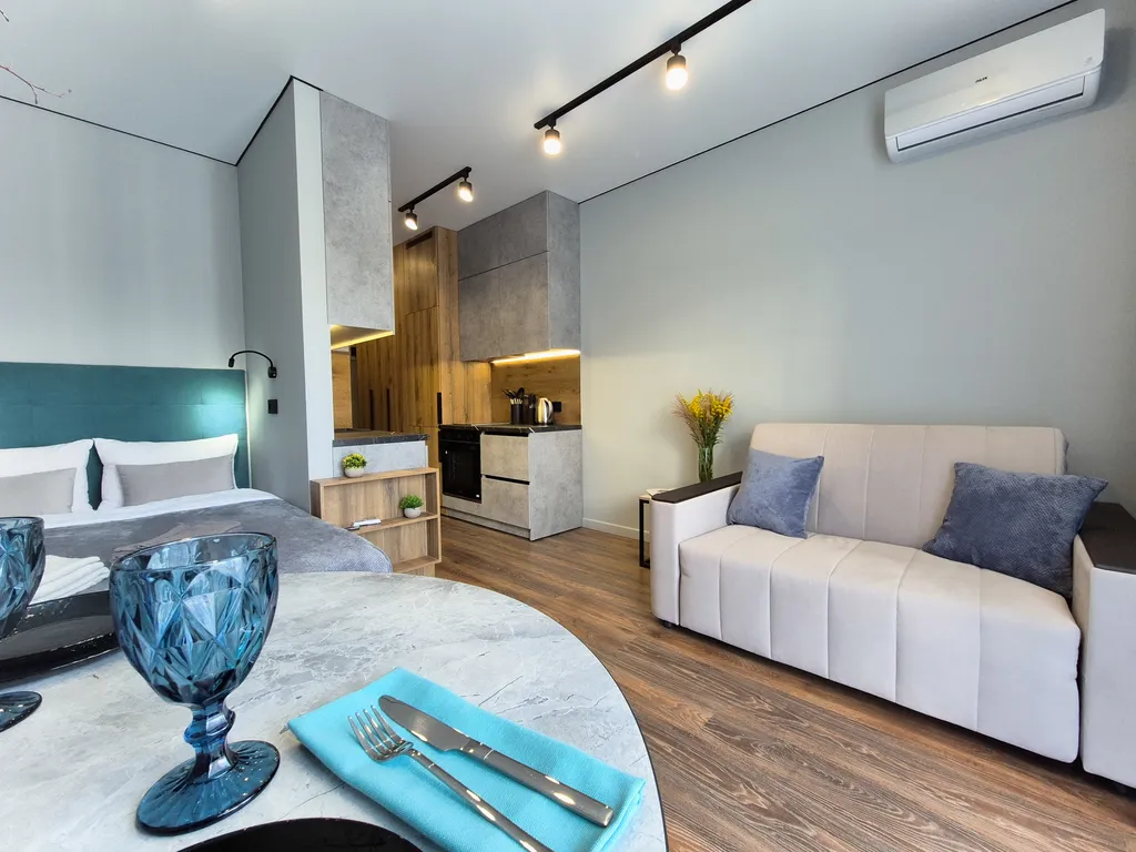 Уютная студия с ванной и прекрасным видом на реку и лес