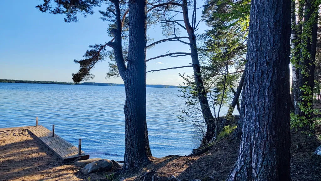 Коттедж Коттедж Амфрейм 6 местный у озера с баней, чаном и детской площадкой с батутом — Ланино
