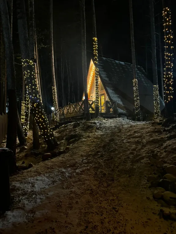 Сказочный дом в лесу с видом на горы