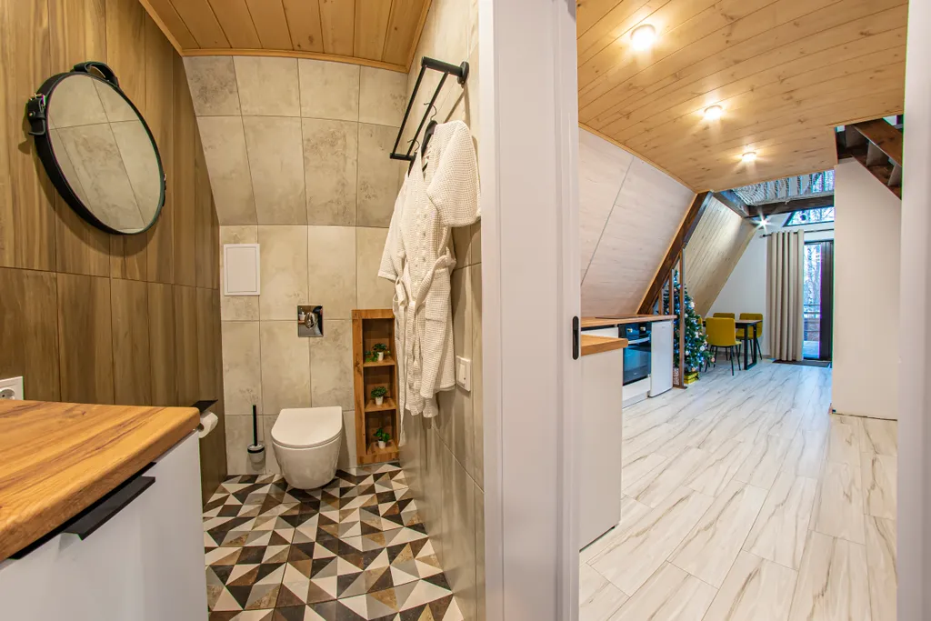 А-фрейм у Озера с чаном и сауной