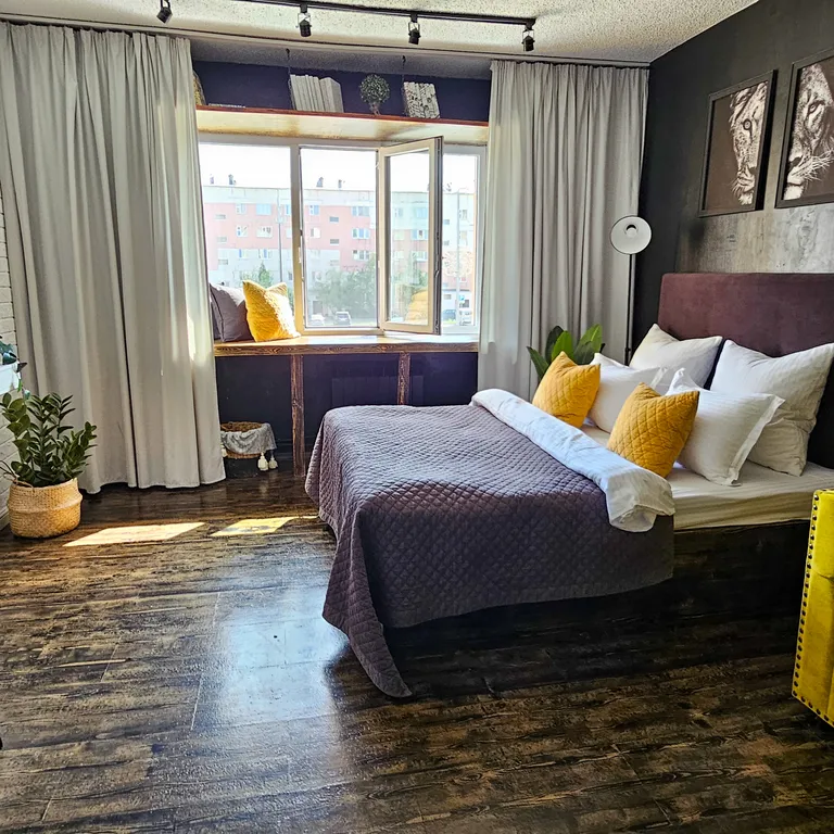 Студия с большой кроватью и ванной, кофемашиной и оплаченным кинотеатр