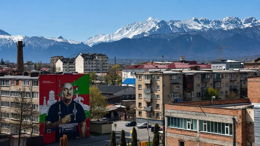 Вид на горы и Казбек • рядом набережная Терека