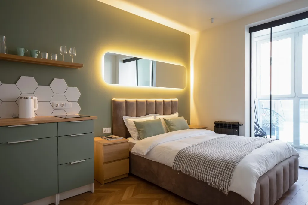 Квартира Квартира Стильная студия Оливковая с балконом и качелью — Калининград