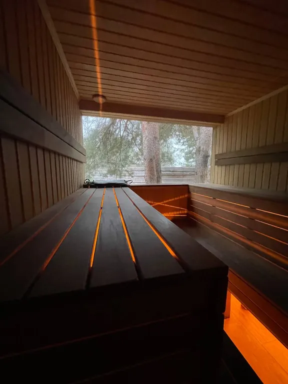 Дом с баней и банным чаном на краю соснового леса