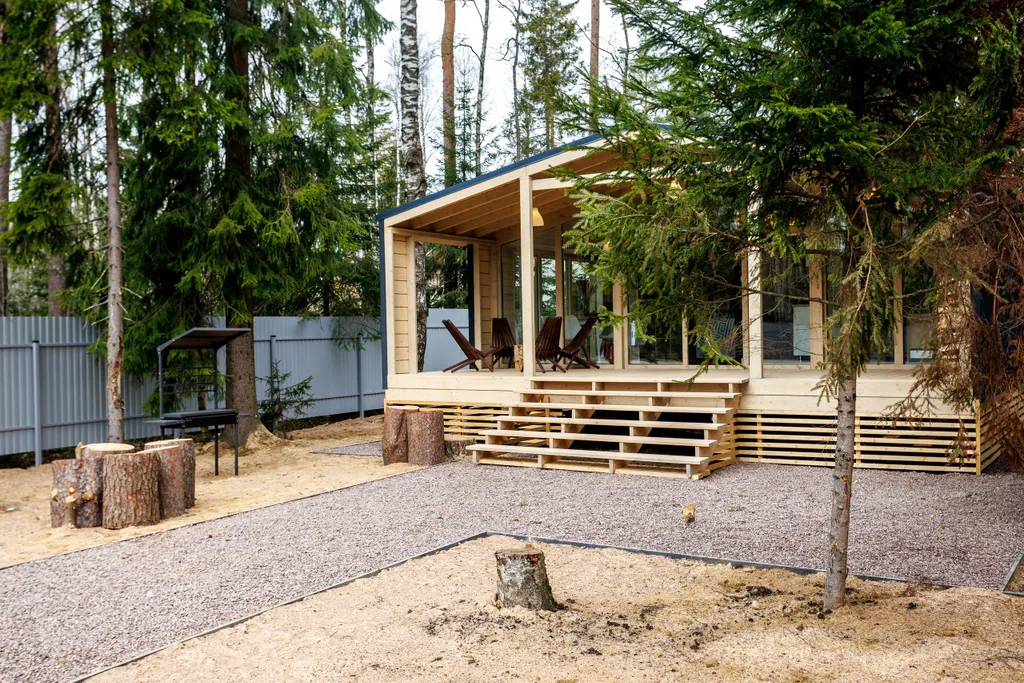 Красивый дом в ёлках