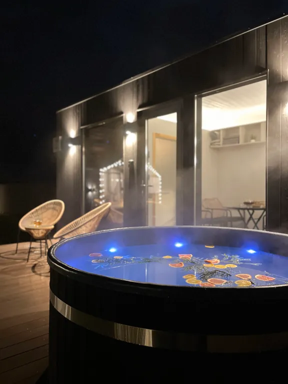 Панорамный барн в стиле Дубльдом с баней и чаном