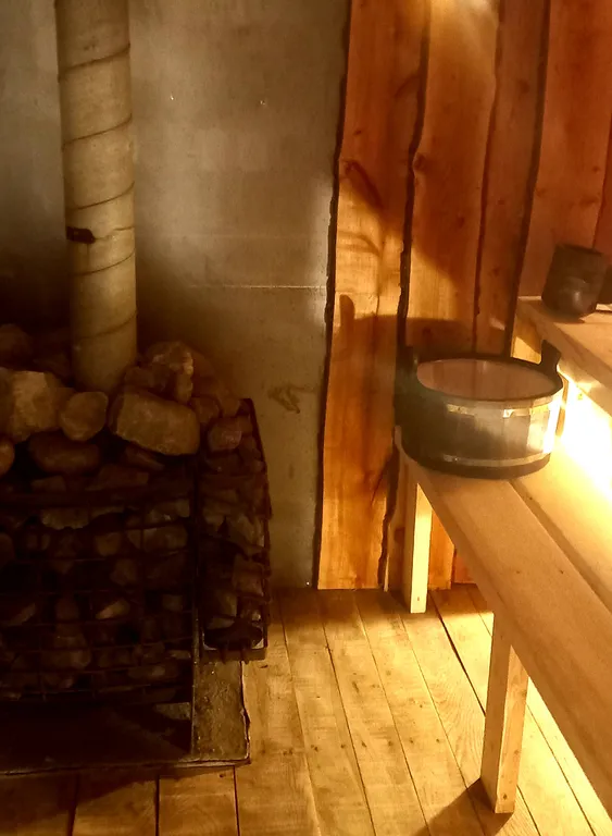 Дом с камином в лесу возле залива