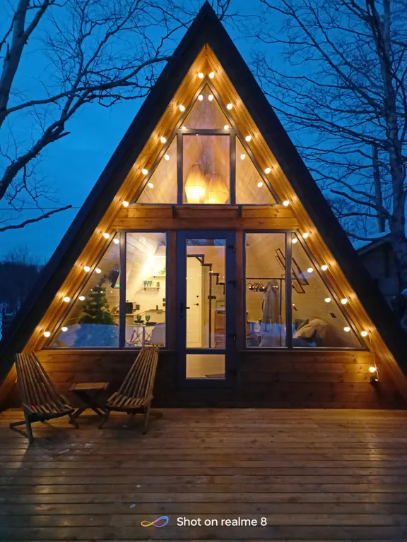 Домик А-фрейм с баней и купелью