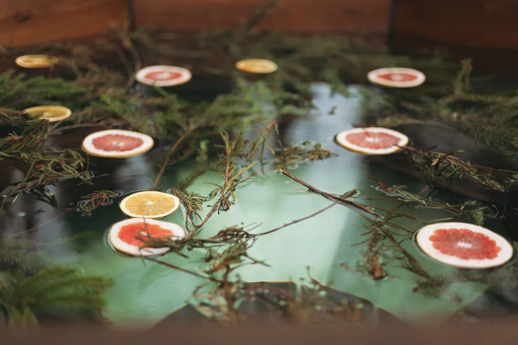 Дом с баней и чаном у воды и леса бохо